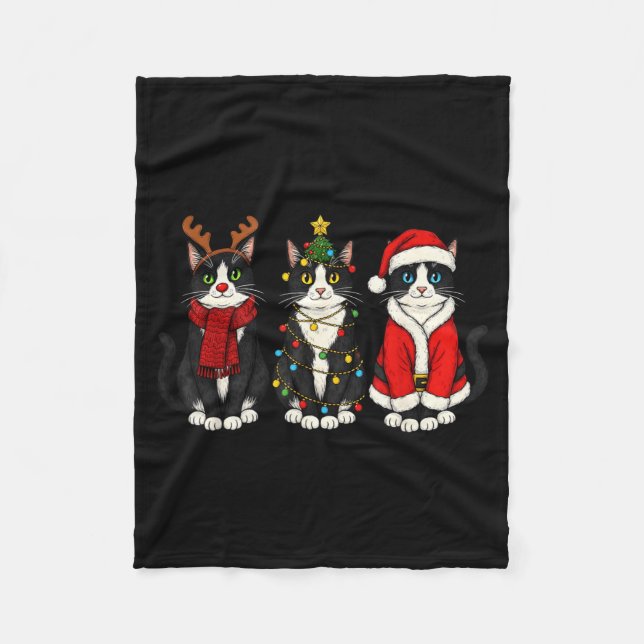 Couverture Polaire Retro Christmas Tuxedo Cat Santa Reindeer  (Devant)