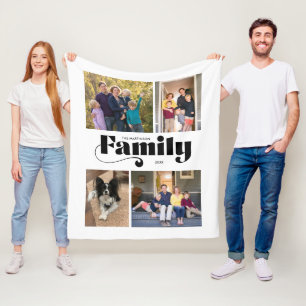 Couverture Polaire Retro Family 4 Photo Collage