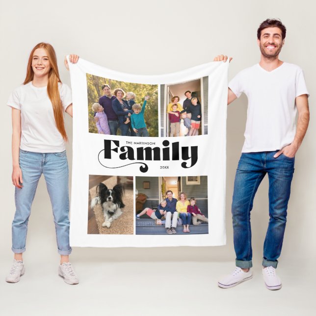 Couverture Polaire Retro Family 4 Photo Collage (En situation)