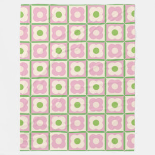 Couverture Polaire Retro Floral Checker Motif rose et vert