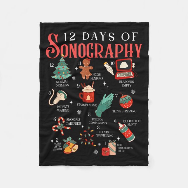 Couverture Polaire Retro Funny 12 Days Of Sonography Ultrasound Tech  (Devant)
