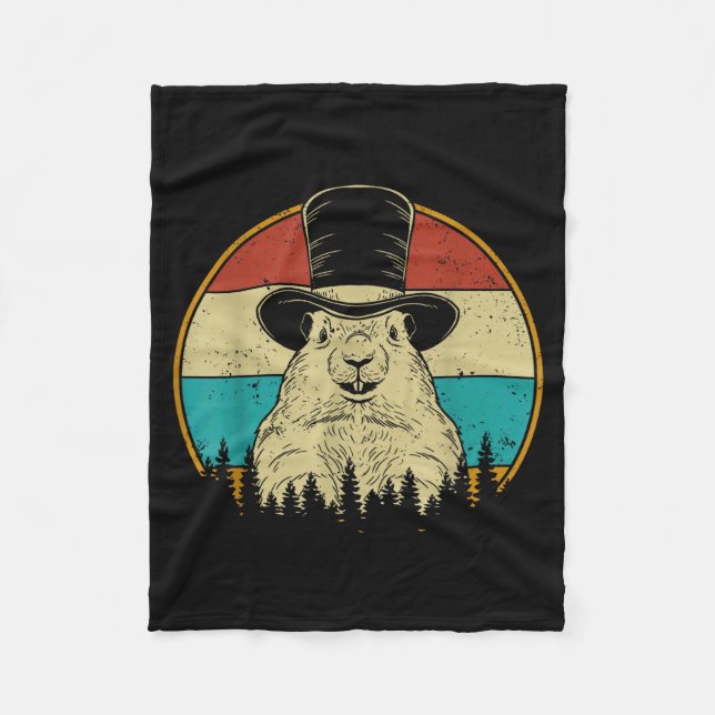 Couverture Polaire Retro Groundhog Day Cute Woodchuck Groundhog Whisp (Devant)