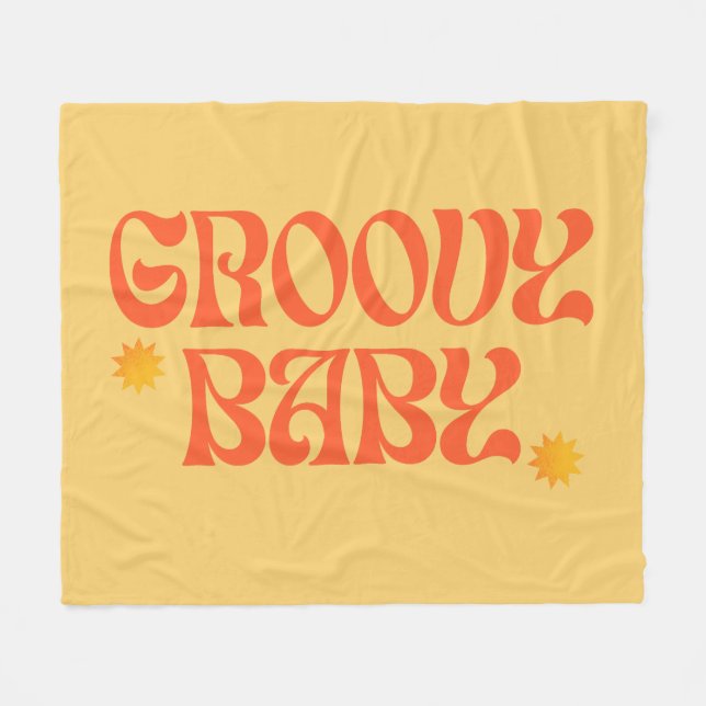 Couverture Polaire Retro les années 70 moutarde Orange Hippie Super b (Devant (Horizontal))