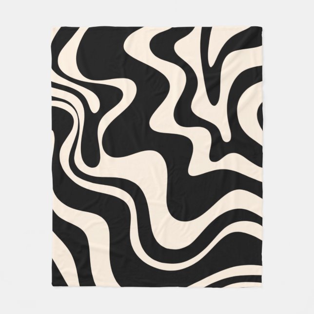 Couverture Polaire Retro Liquid Swirl Abstract Pattern Black Cream (Devant)
