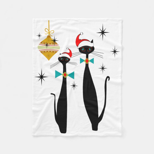 Couverture Polaire Retro Mid Century Modern Cool Cat Christmas  (Devant)