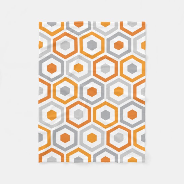 Couverture Polaire Rétro motif géométrique gris orange (Devant)