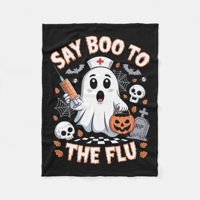 Couverture Polaire Retro Nurse Ghost Halloween Vaccine Dit Boo À (Devant)