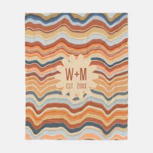Couverture Polaire Retro Stripes Initiales Boho Super les années 70 t