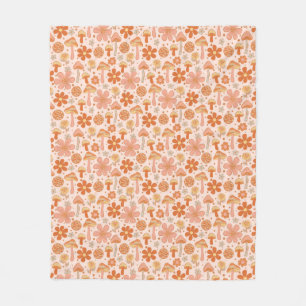 Couverture Polaire Rétro Super Boho Rose Orange Disco Champignons
