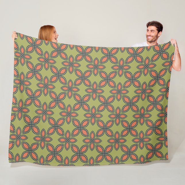 Couverture Polaire Retro Vert et Orange Abstrait motif floral (En situation)