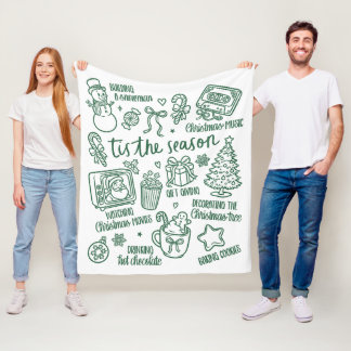 Couverture Polaire Retro Whimsical Festive Green Christmas Doodles