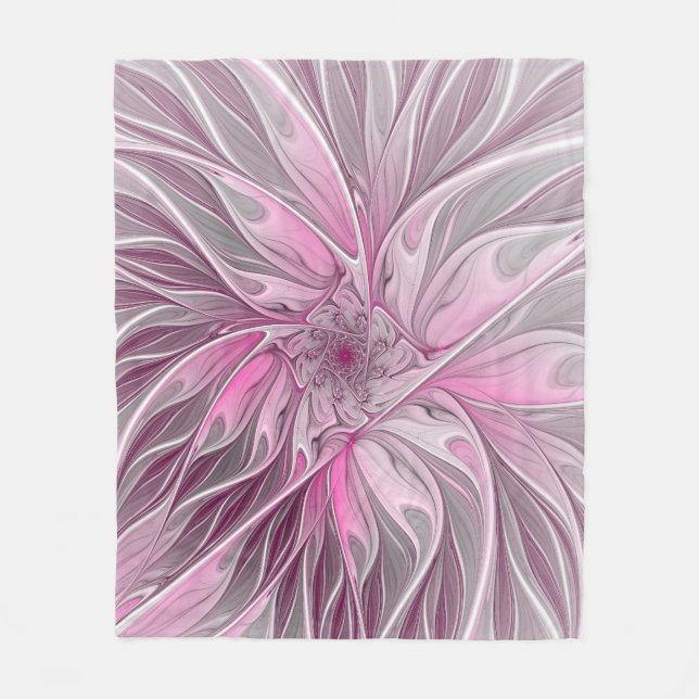 Couverture Polaire Rêve de fleur rose fractale, Motif Imaginaire flor (Devant)