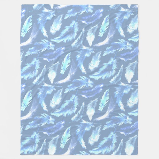 Couverture Polaire rêves doux - plumes d'aquarelle bleu clair : (Devant)