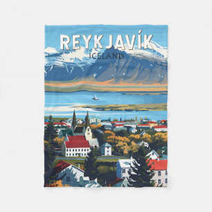 Couverture Polaire Reykjavík Islande Travel Art Vintage