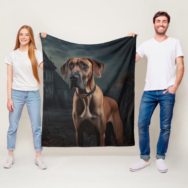 Couverture Polaire Rhodesian Ridgeback Halloween effrayant (En situation)