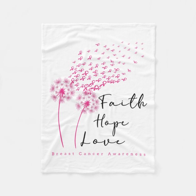 Couverture Polaire Ribbon Dandelion Foi Espoir Amour Cancer du sein (Devant)