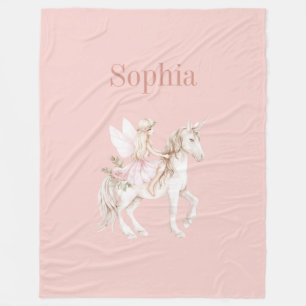 Couverture Polaire Robe rose poudré aux ailes de fée licorne mignonne
