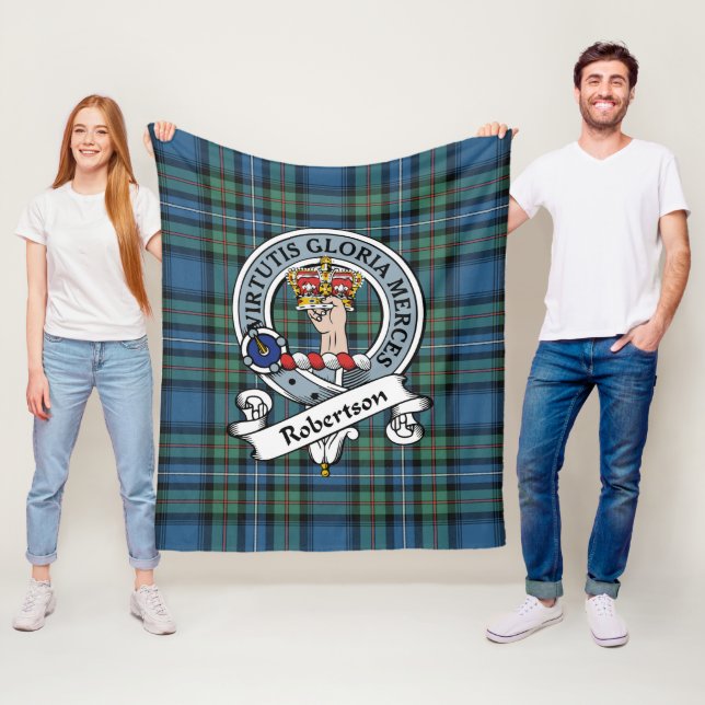Couverture Polaire Robertson Chasse Ancien Clan Badge Tartan Plaid (En situation)