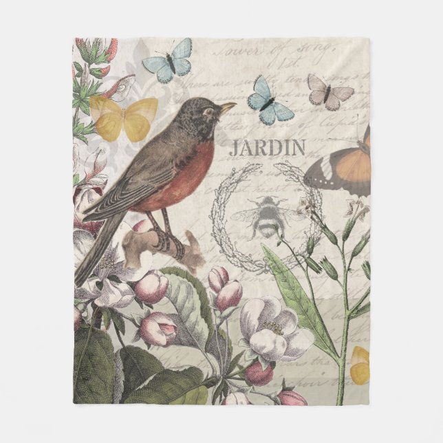 Couverture Polaire Robin Elegant Bird Butterfly French Art (Devant)