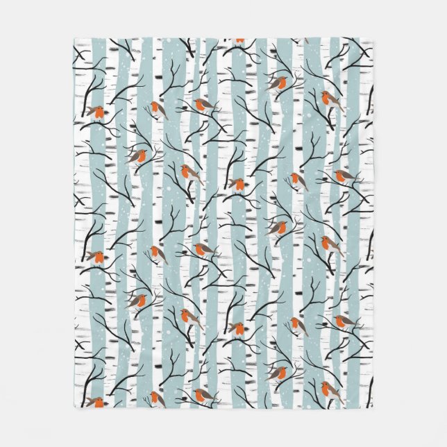 Couverture Polaire Robins européens sur bouleau d'argent dans la neig (Devant)