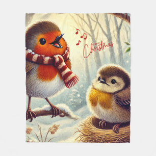 Couverture Polaire Robins mignons, Noël gelé