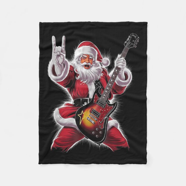 Couverture Polaire Rock &amp; Roll Christmas Santa Claus Guitar Playe (Devant)
