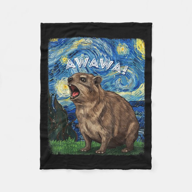 Couverture Polaire Rock Hyrax Awawa Funny Groundhog Starry Night Van  (Devant)