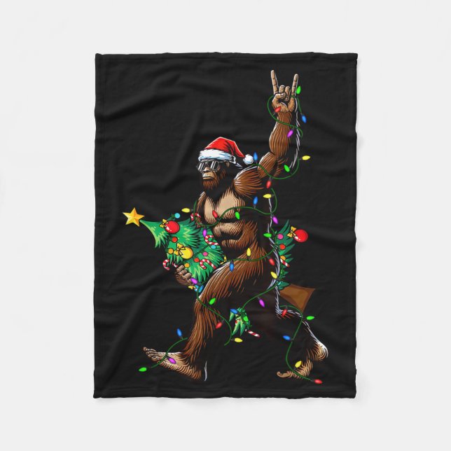 Couverture Polaire Rock On Santa Bigfoot Christmas Tree Xmas Lights S (Devant)