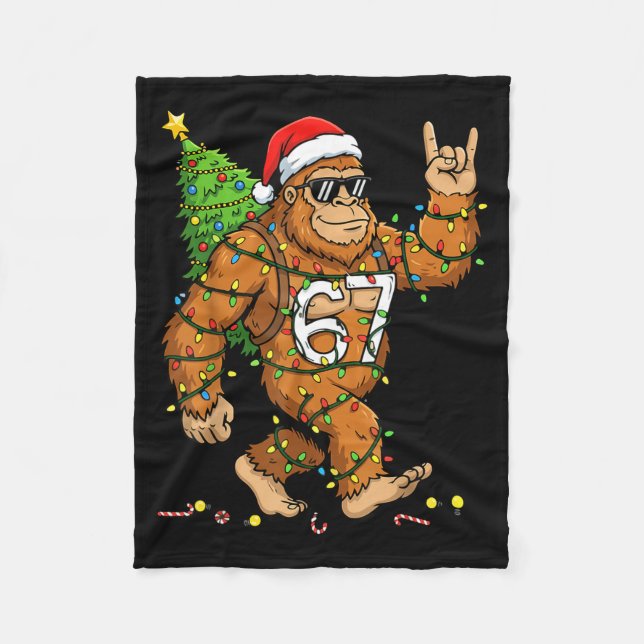 Couverture Polaire Rockin' Bigfoot Christmas Tree Xmas Lights Funny 6 (Devant)