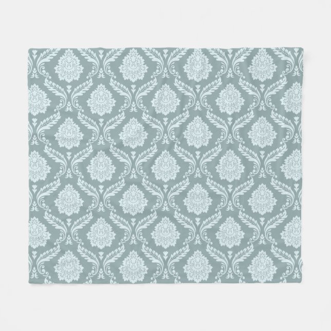 Couverture Polaire Rococo Damask Pattern Duck Egg Blue+Teal (Devant (Horizontal))