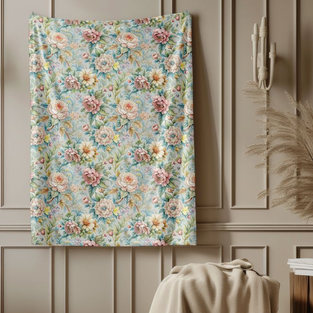 Couverture Polaire Rococo de style antique Ornat Floral Embellissemen (Antique-Style Rococo Ornate Floral Embellishments Fleece Blanket)