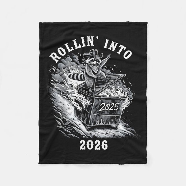 Couverture Polaire Rollin Into 2026 Raccoon Funny Dumpster Fire 2025  (Devant)