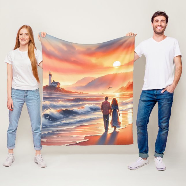 Couverture Polaire Romantic Coastal Sunset Lighthouse Walk (En situation)