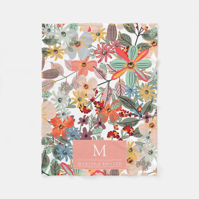 Couverture Polaire Romantique Floral doux rose vert pêche classique (Devant)