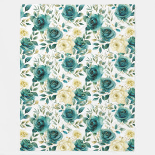 Couverture Polaire Romantique Turquoise Green Cream Rose Floral