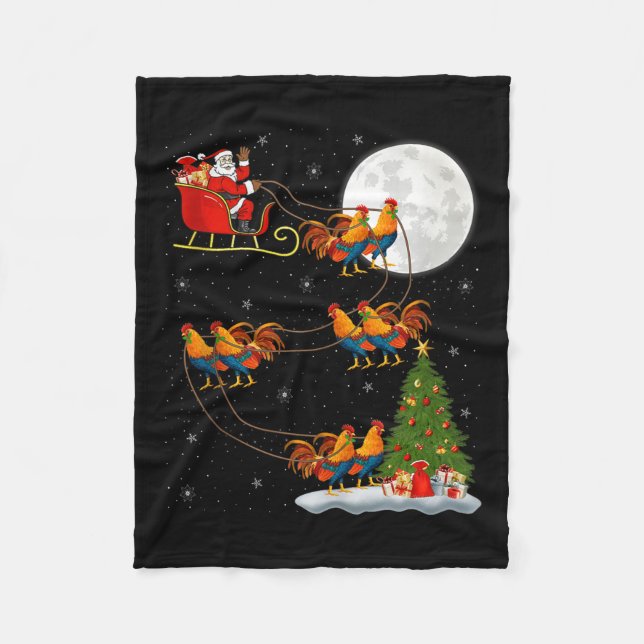 Couverture Polaire Rooster Chickens Santa Sleigh Flying Funny Magical (Devant)