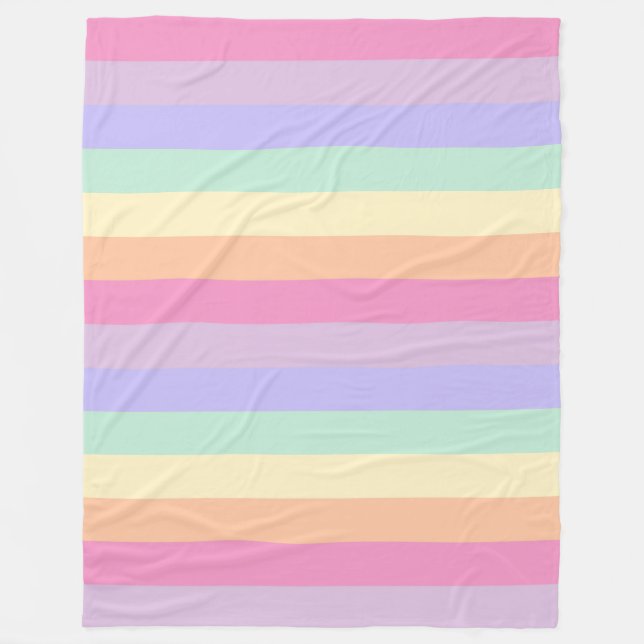 Couverture Polaire Rose bleu vert violet jaune orange rayé large (Devant)