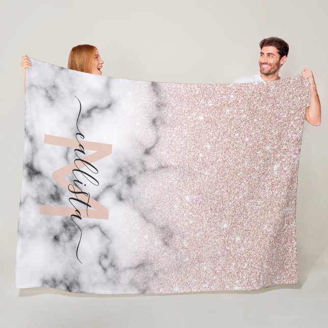 Couverture Polaire Rose brillant Parties scintillant or  Marbre Ombre (En situation)
