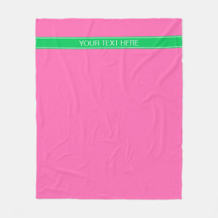 Couverture Polaire Rose Chaud Uni #2 Vert Émeraude Ruban Nom Monogram