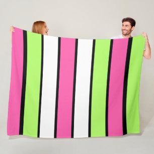Couverture Polaire Rose chaud, vert citron, noir et blanc rayures