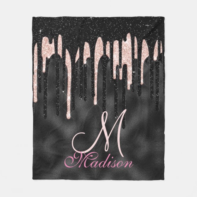 Couverture Polaire Rose chic rousse parties scintillant noire goutte  (Devant)