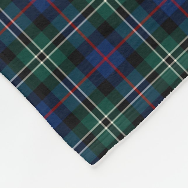 Couverture Polaire Rose Clan Forest Tartan de chasse vert et bleu (Coin)