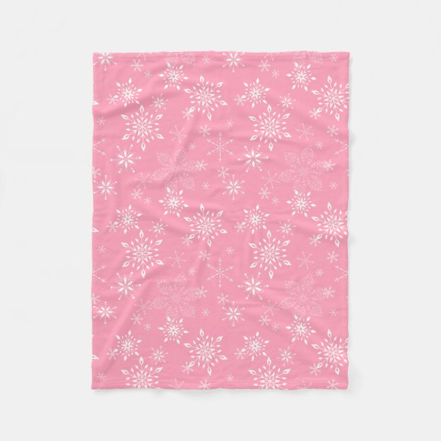 Couverture Polaire Rose de flocons de neige (Devant)