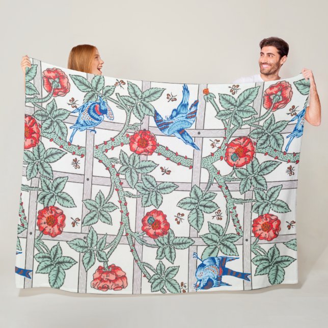 Couverture Polaire Rose d'Escalades & Petit Oiseau, William Morris (En situation)
