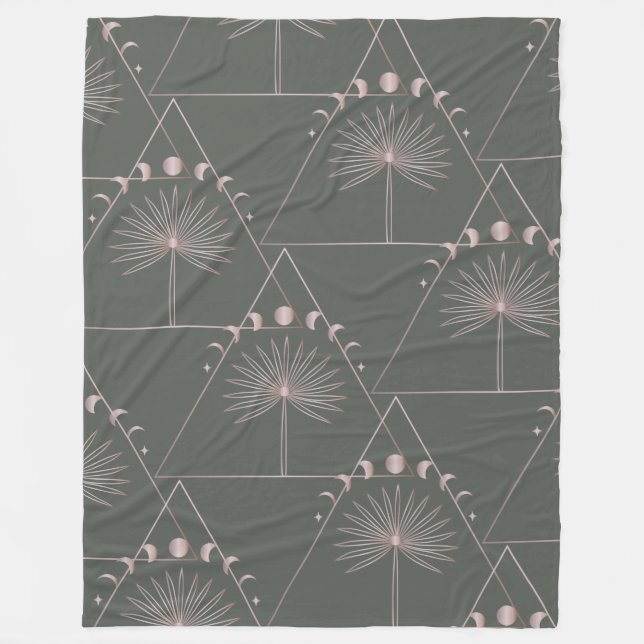 Couverture Polaire Rose élégant Gold Grey Palm Leaf Phases Lune Art (Devant)