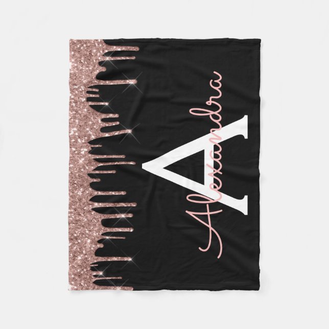 Couverture Polaire Rose Gold - Blush Pink Black Parties scintillant N (Devant)