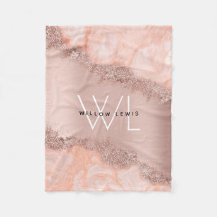Couverture Polaire Rose Gold Blush rose Agate Géode Parties scintilla