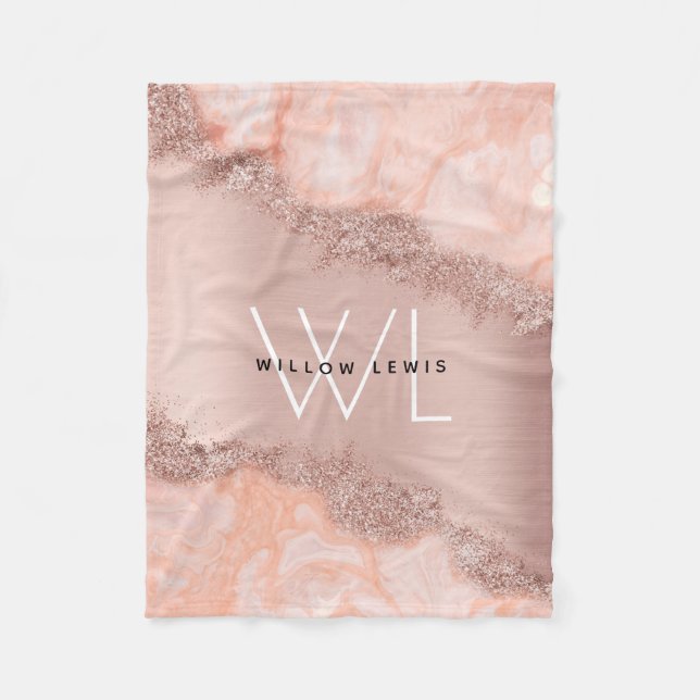 Couverture Polaire Rose Gold Blush rose Agate Géode Parties scintilla (Devant)