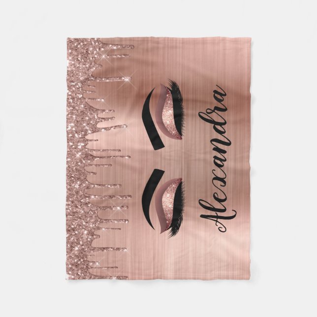 Couverture Polaire Rose Gold Glitter Sparkle Eyelashes Monogram (Devant)