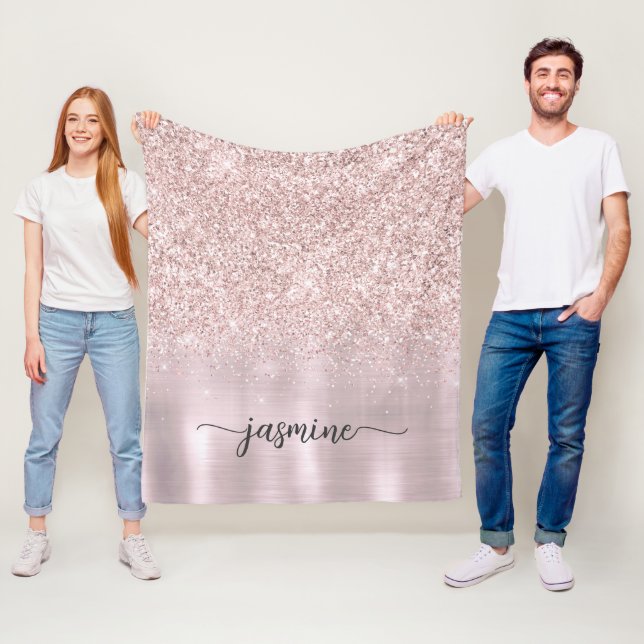 Couverture Polaire Rose Gold Pailleté Métallisé Monogramme Nom Script (En situation)